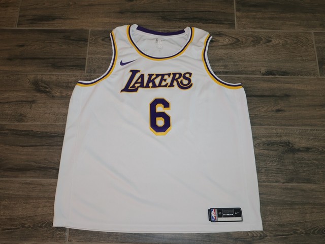 Nike Men's Los Angeles Lakers LeBron James #6 White Hardwood Classic Dri-Fit Swingman Jersey, XXL