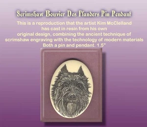 BOUVIER DES FLANDRES Dog Scrimshaw ART Pendant/Pin - Picture 1 of 1