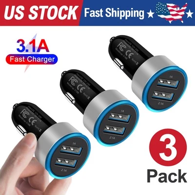 3 Pack Dual USB Port Car Charger Adapter Fast Charging Plug for Samsung Android - Image 1 of 4