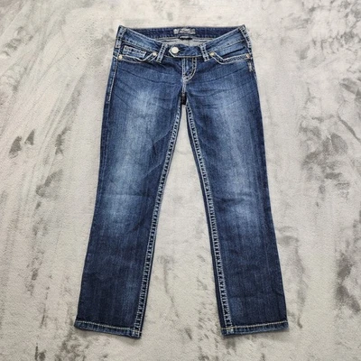 Silver Jeans Womens W28 Blue Dark Wash Tuesday 16 1/2" Capri Low Rise Stretch - Image 1 of 4