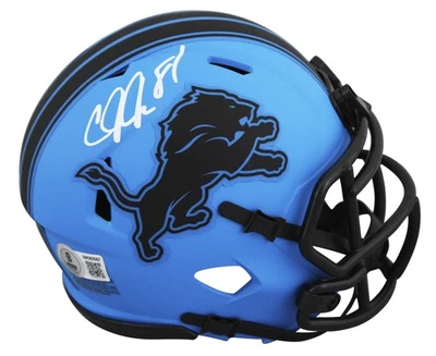 Mini capacete Lions Calvin Johnson autêntico assinado Rave Speed BAS testemunhado - Imagem 1 de 2