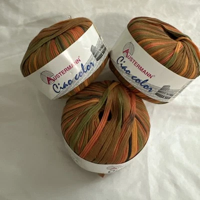 Vintage Austermann CIAO Color Ribbon Yarn Green/Orange/BrownCotton Blend 3 Cakes - Image 1 of 4