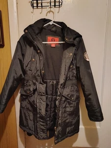 Chaqueta Impermeable Niñas XL Negra Con Capucha Forrada de Vellón Parka Cintura Ajustada - Imagen 1 de 6