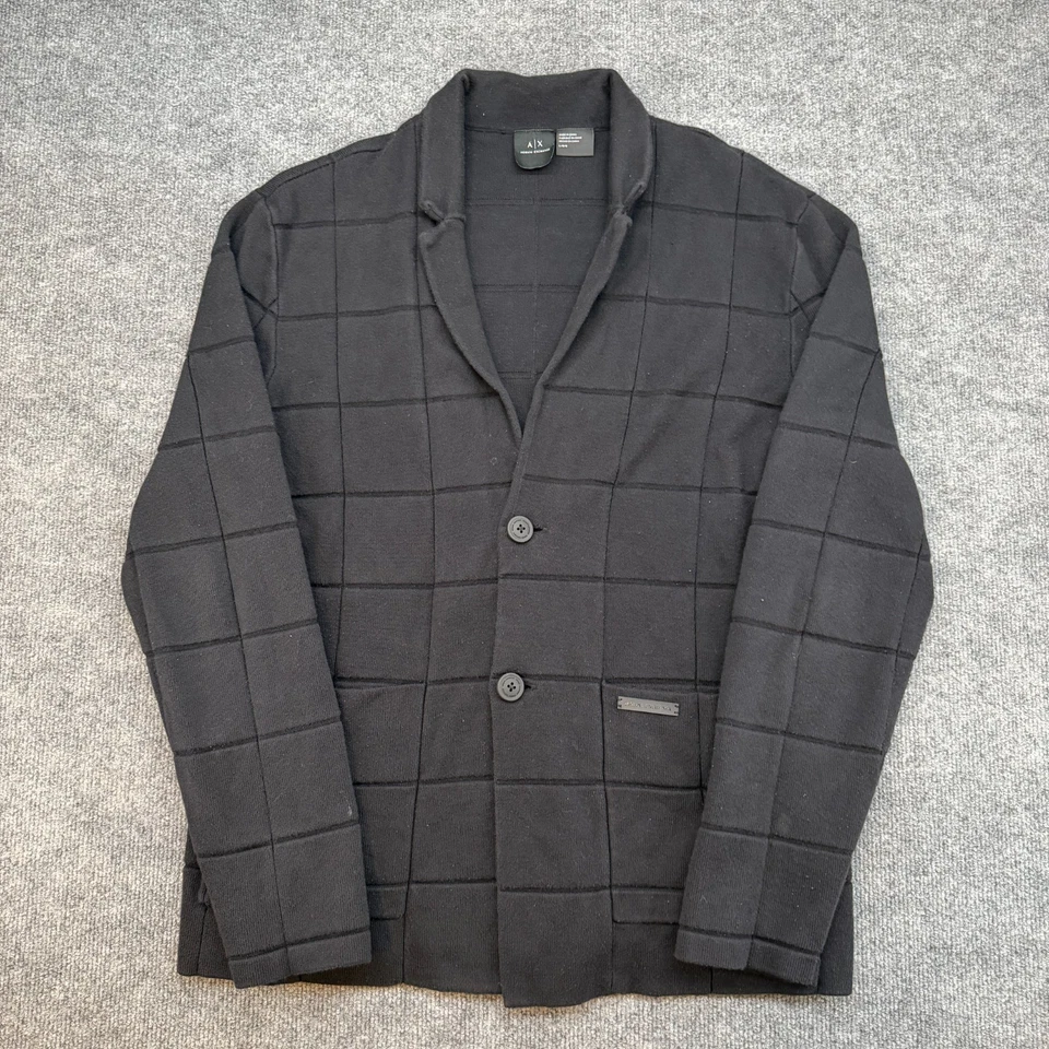 Armani Exchange Hombres Cremallera Completa Suéter Cárdigan Tejido Chaqueta Talla Grande Negro Foto 1 de 4