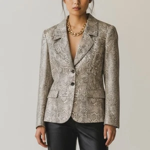 Vintage Rina Rossi Satin Python Print Blazer Size 4 Made in USA Y2K Animal Print - Picture 1 of 9
