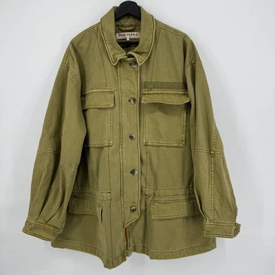 Chaqueta utilitaria militar Free People verde oliva bolsillos de carga botones cremallera XL Foto 1 de 4