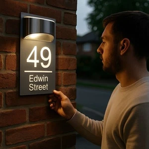 MODERN SOLAR LIGHT LED House Signs Plaques Door Numbers - Picture 1 of 7