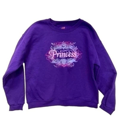 Princess Sweatshirt Girl’s Large 10-12 Purple pastel glitter graphic print Y2K - Image 1 of 4