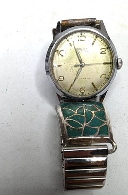 Vintage GRUEN 17 Jewels Wristwatch W / Indian Silver & Turquoise Band - Image 1 of 4