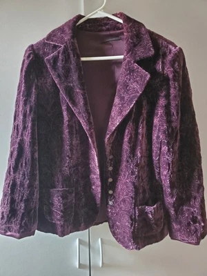 Chaqueta Blazer Elie Tahari Ciruela/Púrpura Terciopelo Aplastado Talla Grande L Foto 1 de 4