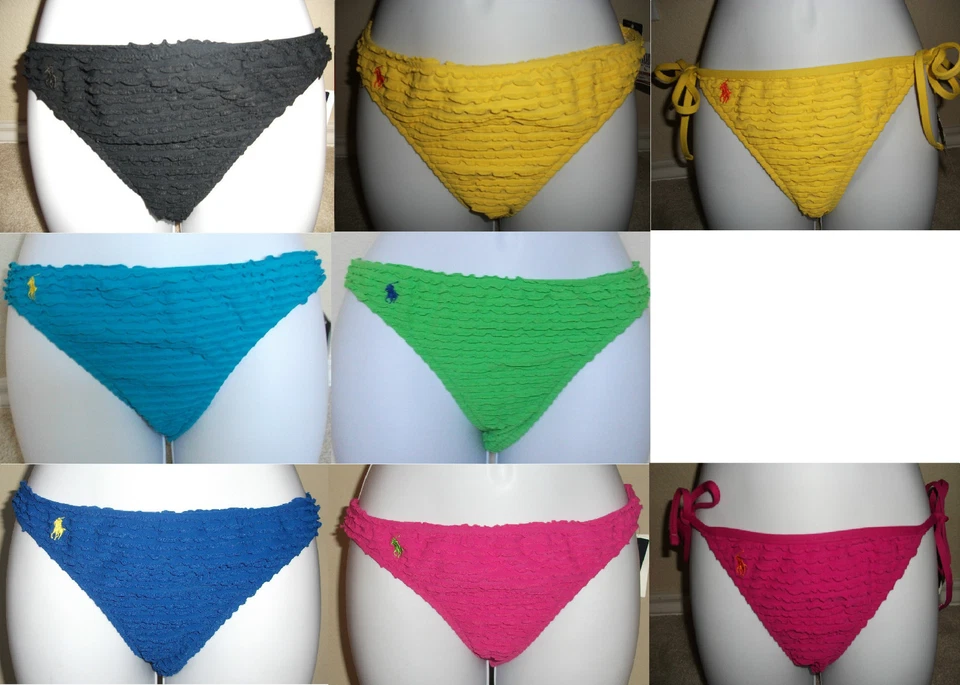 NWT Genuine RALPH LAUREN ruffled all over hipster/tie swim bikini bottom,S,M,L - Image 1 of 1