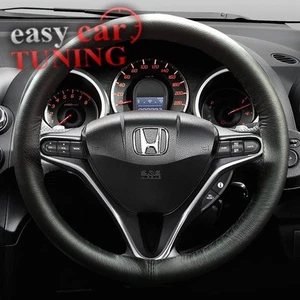 Für Honda Jazz MK2 2001-2008 schwarz Echtleder Lenkradabdeckung - Bild 1 von 10
