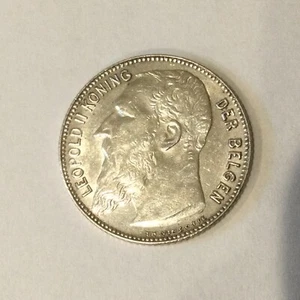 1909 BELGIUM  Silver 1 FRANK Coin - King LEOPOLD - Picture 1 of 2