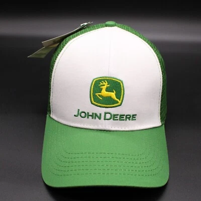 John Deere Trucker Hat Cap Adult Mesh Snapback Green and White Embroidered  NWT - Image 1 of 4