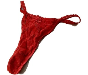 Women Vintage Panties Thongs Secret Treasures Size 7(L.) Red Fishnet Floral - Picture 1 of 6