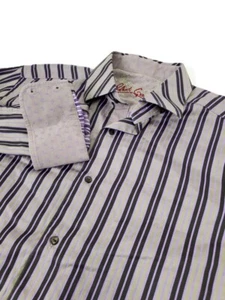 Robert Graham Mens Shirt Dress Size Large Purple Grey Flip Turn Cuff - Picture 1 of 12