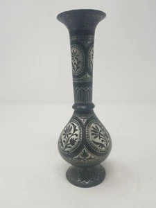 Antique Old Hand Crafted Iron Engraved Bidri Silver Leaf Work Flower Pot NH5378 - Picture 1 of 12