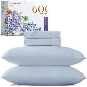 Carressa Linen Luxury Egyptian Cotton 4 PC Queen Size Sheet Set - 600 Thread ... - Picture 1 of 9