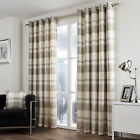 Fusion Balmoral Check 100% Cotton Eyelet Fully Lined Curtains Pair Natural/Beige