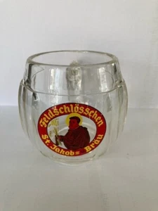 altes Bierglas mit Henkel, Glasbierkrug, Brauerei Feldschlösschen, Rheinfelden - Bild 1 von 4