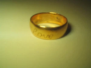 Vintage 14K auf Sterling Silber 925 "Love" Bandring 7 mm breit Gr. 7,75 - Bild 1 von 3