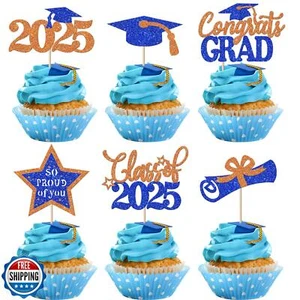 Rsstarxi Confezione 24 Topper per Cupcake Classe 2025 Glitter 2025 Torta di Laurea D - Foto 1 di 5