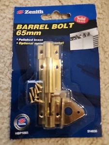 Zenith Barrel Bolt 65mm Polished Brass With Mounting Bracket HBP1065 - Picture 1 of 2