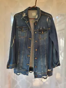 Cello Medium Wash Distressed Jean Jacket Sz small Blue Denim Womens Long Sleeve - Picture 1 of 11