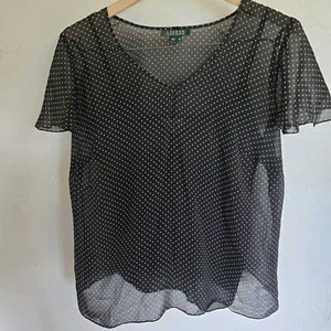 Y2K Lauren Ralph Lauren Womens Top 16W Plus Black SILK Sheer Fairy Whimsi goth - Picture 1 of 7