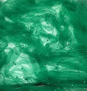 1 mtr forest green pearl beaded tulle net bridal dress fabric..58” wide (147cm) - Picture 1 of 5