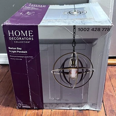 HDC Barton Bay 1-Light Bronze & Champagne Pewter Orb Mini Pendant Hangling Light - Image 1 of 4