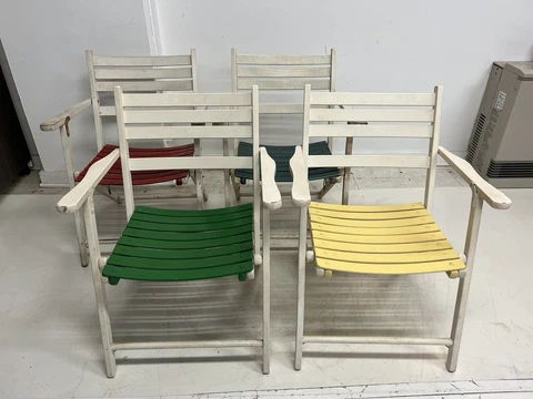 Vintage Wood FOLDING CHAIR SET slat antique patio wooden 50s mid century modern Cover