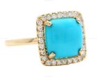 Turquoise Diamond Engagement Vintage Wedding Ring 14k Yellow Gold Fine Jewelry