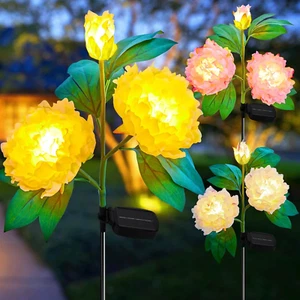 Outdoor Solar Flower Lights - 3 Pack Solar Garden Lights with Larger & More Real - Picture 1 of 7