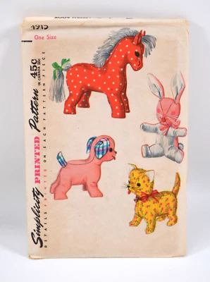 Vintage Simplicity 1950's Pattern 4915  Stuffed Toys Horse Bunny Puppy & Cat - Image 1 of 4