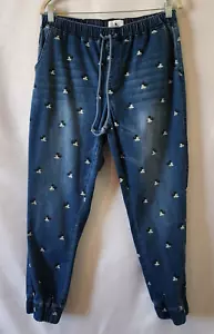 Disney Parks Mickey Mouse Screen Print Denim Jean Joggers Pants Blue Size XL - Picture 1 of 7