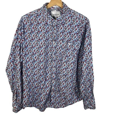 Paper Denim & Cloth Floral Flip Cuff Dress Shirt Men L Blue India Colorful - Image 1 of 4