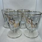 4 Vintage  Apothecary Pharmacy Medical Rx Gold Trim Footed Bar Drinking Glasses
