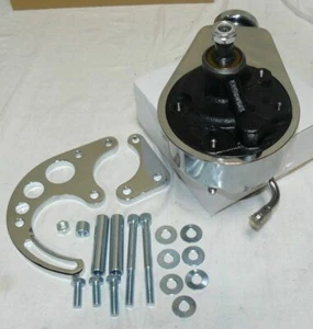 SBC Chevy Chrome Saginaw Style Power Steering Pump With Billet Bracket (LWP) - Picture 1 of 3