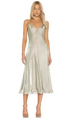 Vince Iridescent Sleeveless Cami Midi Slip Dress Crinkle Satin Glass New L - image 1 of 4