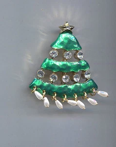 KARU GREEN PEARL DROPS CHRISTBAUM ANSTECKNADEL gold - Bild 1 von 1