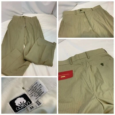 Pantalones Louis Raphael Rosso Rojo 32x32 Tostado Rayas Algodón Frente Plano Nuevos con Etiquetas YGI G1-96 Foto 1 de 4