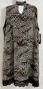 NWT Loralette Plus Size 3X Animal Print Midi Dress Crochet Hem Lined Tie Neck - Picture 1 of 24