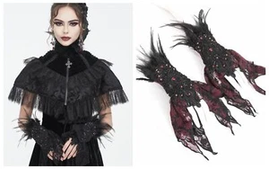 Eva Lady Women Gothic Punk Beaded Feather Lace Wrist Decoration Gloves - Picture 1 of 27
