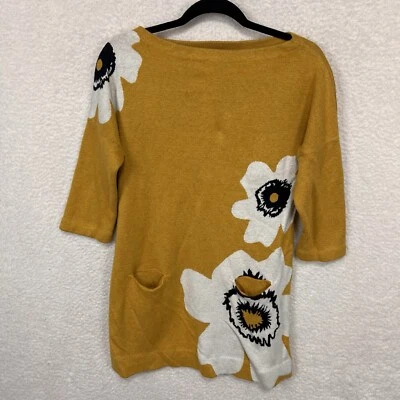Anthropologie Field & Flower Sweater Dress Womens L Yellow Pockets Hippie 70s - Image 1 of 4