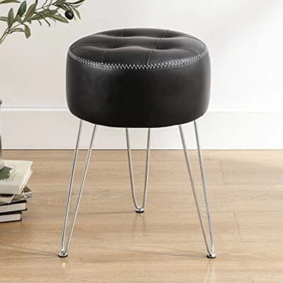  Faux Leather Vanity Stool Chair for Makeup Room Stool for Vanity, 19” Black - Image 1 of 4