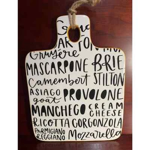 Earthenware Ceramic Cheese Board White With Black Lettering & Yellow Accent Edge - Picture 1 of 6