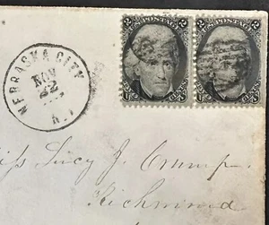 NEBRASKA TERRITORY Cover w 73 BLACKJACK PAIR to MISSOURI - A RARE USAGE !! - Picture 1 of 3