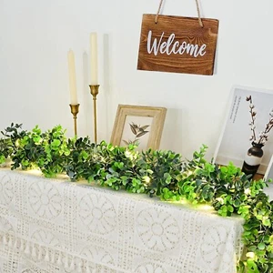 2 Pack Faux Eucalyptus Garland w/Lights, 5.9Ft/Pcs Artificial Greenery Garland - Picture 1 of 8