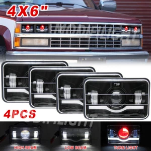 4PCS 4x6" LED Headlights DRL Hi/Lo Lamp for 1988 1989 Chevy K1500 K2500 K3500 - Foto 1 di 16